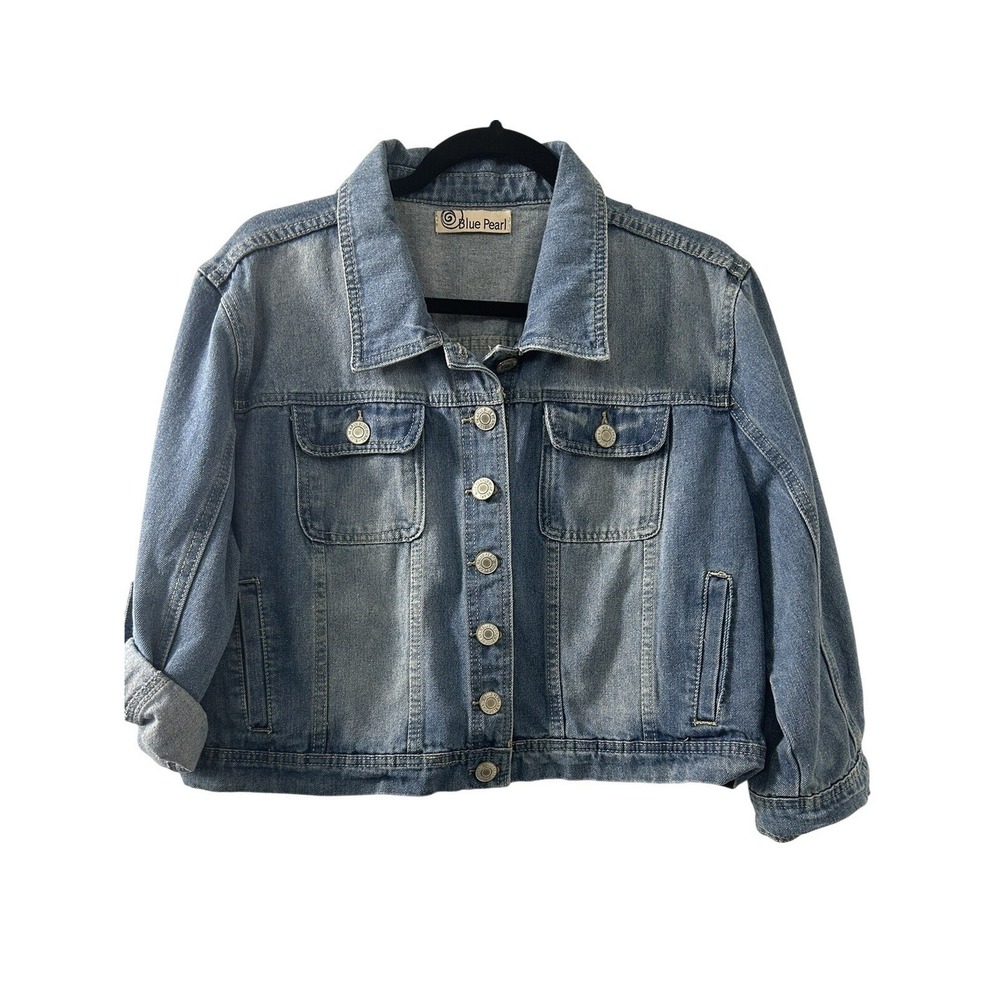 Blue Pearl Light Wash Denim Jacket 2XL Blue Button Front Trucker 90s Retro Basic